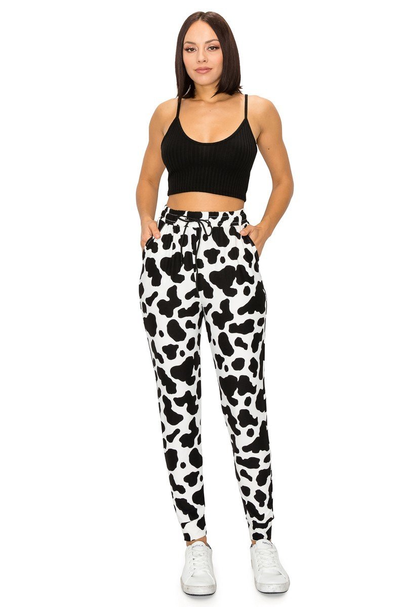 Black &amp; White Cow Print Soft Lounge Jogger Pants