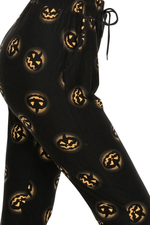 Halloween Fall Pumpkin Jackolantern Print Soft Lounge Jogger Pants