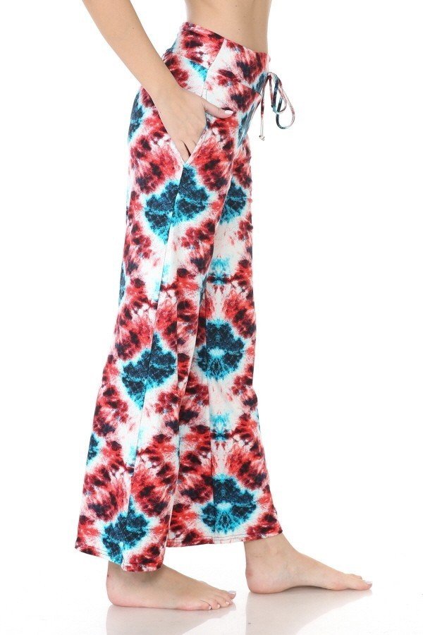 Red & Turquoise Tie Dye Print Comfortable Soft Lounge Pajama Pants