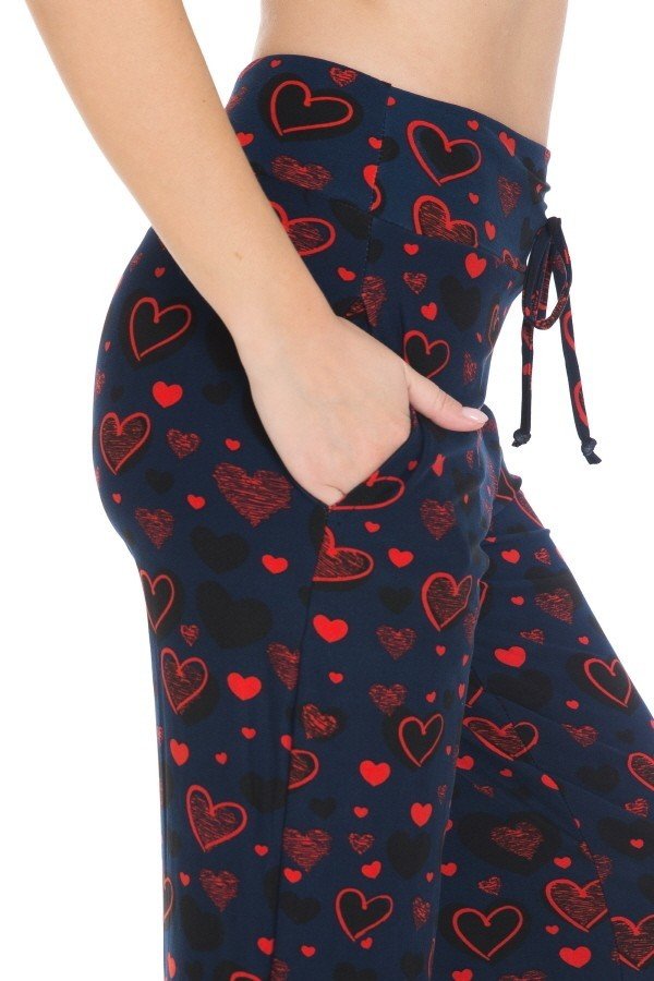 Red Heart Print Soft Lounge Pajama Pants