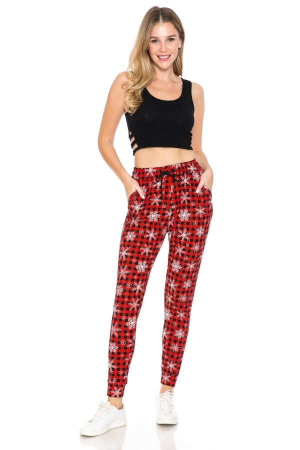 Plaid Snowflake Print Soft Lounge Jogger Pants