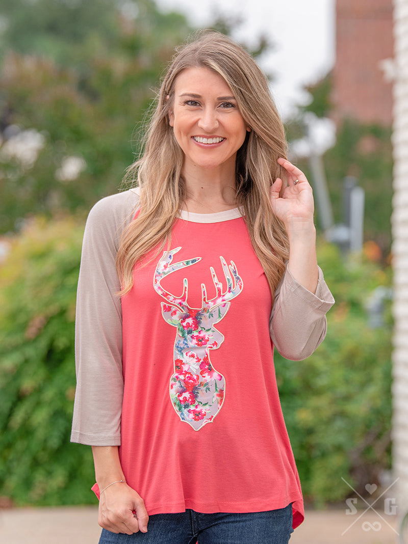 SALE Bjaxx Southern Grace Floral Deer Raglan T-Shirt