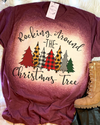 Rocking Around the Christmas Tree Plaid Leopard Bleached Dye Canvas Girlie T Shirt