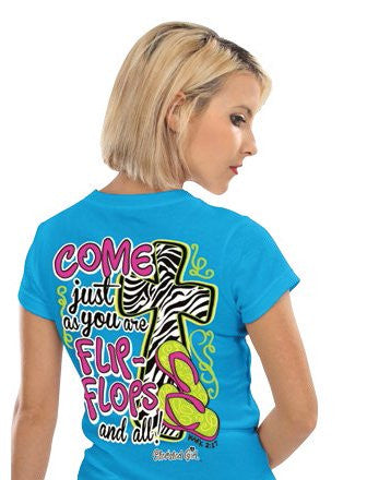 Cherished Girl Come as you are Flip Flops Zebra Cross Girlie Christian Bright T Shirt - SimplyCuteTees
