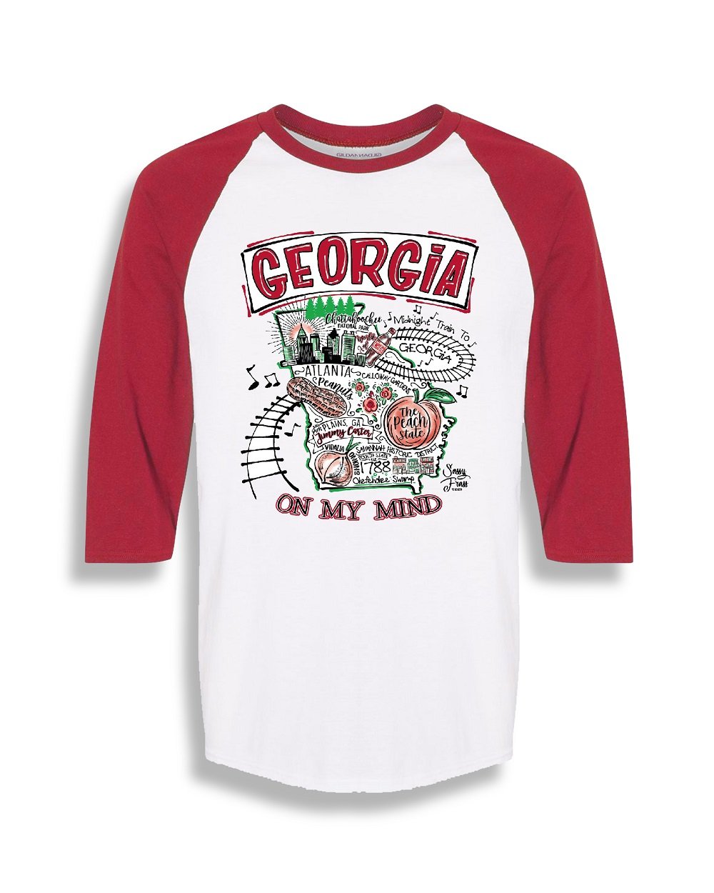 Sassy Frass Georgia on My Mind State GA Raglan Girlie Bright T Shirt