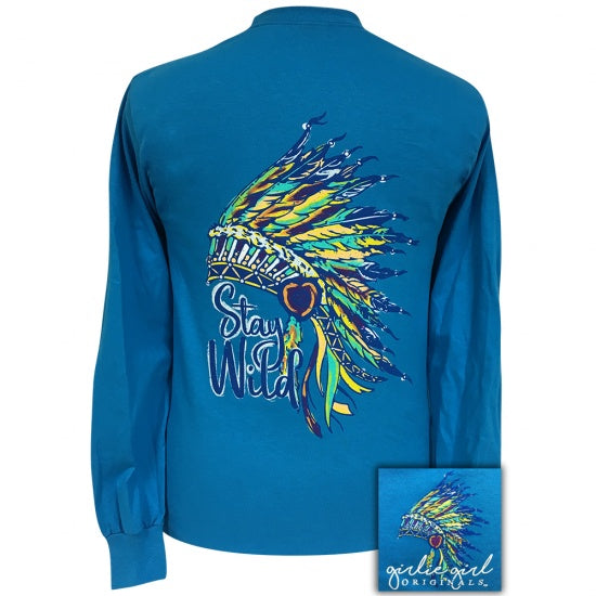 Girlie Girl Originals Preppy Stay Wild Feathers Long Sleeve T-Shirt