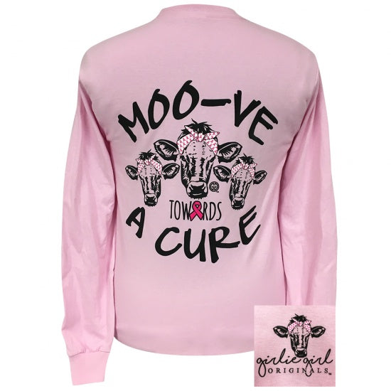 Girlie Girl Originals Moo-ve Towards a Cure Cancer Cow Long Sleeve T-Shirt