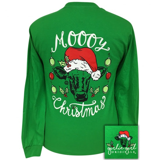 Girlie Girl Originals Preppy Moooy Christmas Cow Holiday Long Sleeve T-Shirt