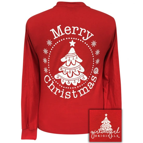 Girlie Girl Originals Preppy Merry Christmas Tree Holiday Long Sleeve T-Shirt