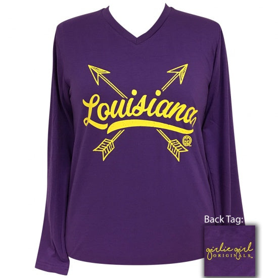 Girlie Girl Preppy Louisiana Arrows V-Neck Long Sleeve T-Shirt - SimplyCuteTees