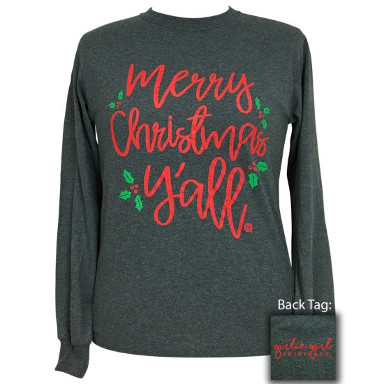 Girlie Girl Preppy Merry Christmas Yall Long Sleeve T-Shirt - SimplyCuteTees