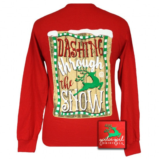 Girlie Girl Originals Dashing through the Snow Reindeer Holiday Long Sleeves T Shirt - SimplyCuteTees