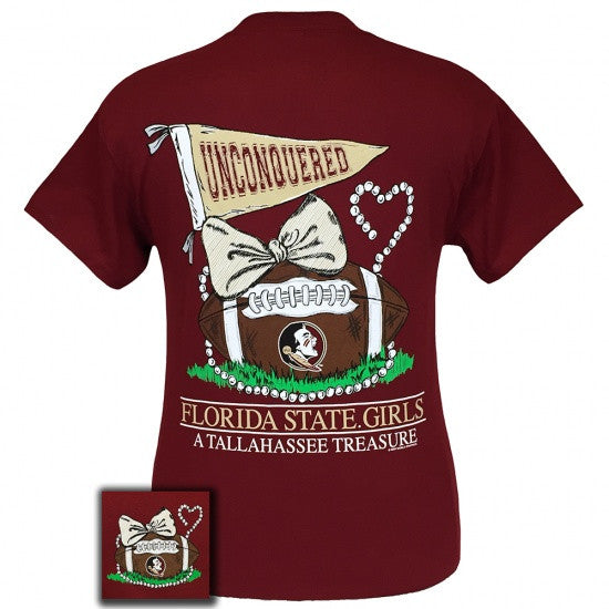 FSU Florida State Seminoles Tallahassee Treasure Pearls Bow T-Shirt