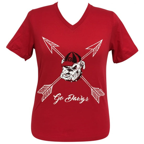 Girlie Girl Preppy Georgia Go Dawgs Arrows V-Neck T-Shirt