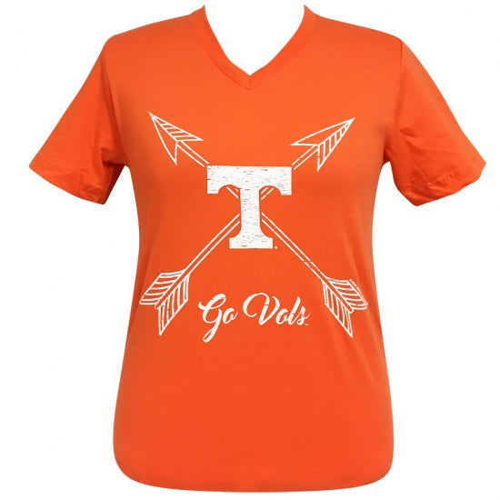 Girlie Girl Preppy Tennessee Go Vols Arrows V-Neck T-Shirt