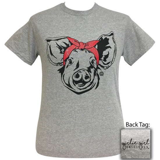 Girlie Girl Originals Preppy Bandana Pig Grey T-Shirt