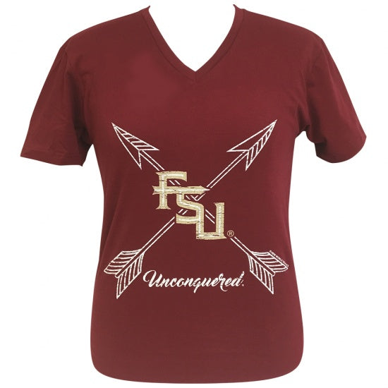Girlie Girl Preppy FSU Florida State Arrows V-Neck Red T-Shirt