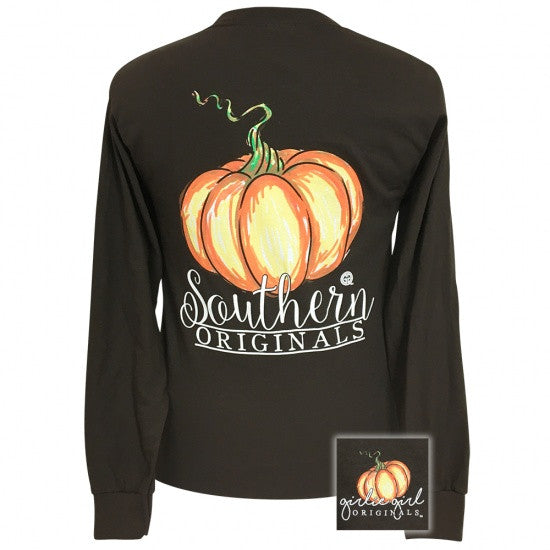 Sale Girlie Girl Preppy Watercolor Pumpkin Fall Long Sleeve T-Shirt