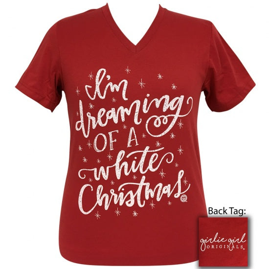 Girlie Girl Preppy Dreaming Of A White Christmas Holiday V-Neck T-Shirt