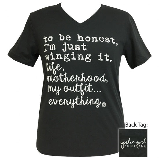 Girlie Girl Preppy Im Just Winging It V-Neck T-Shirt - SimplyCuteTees