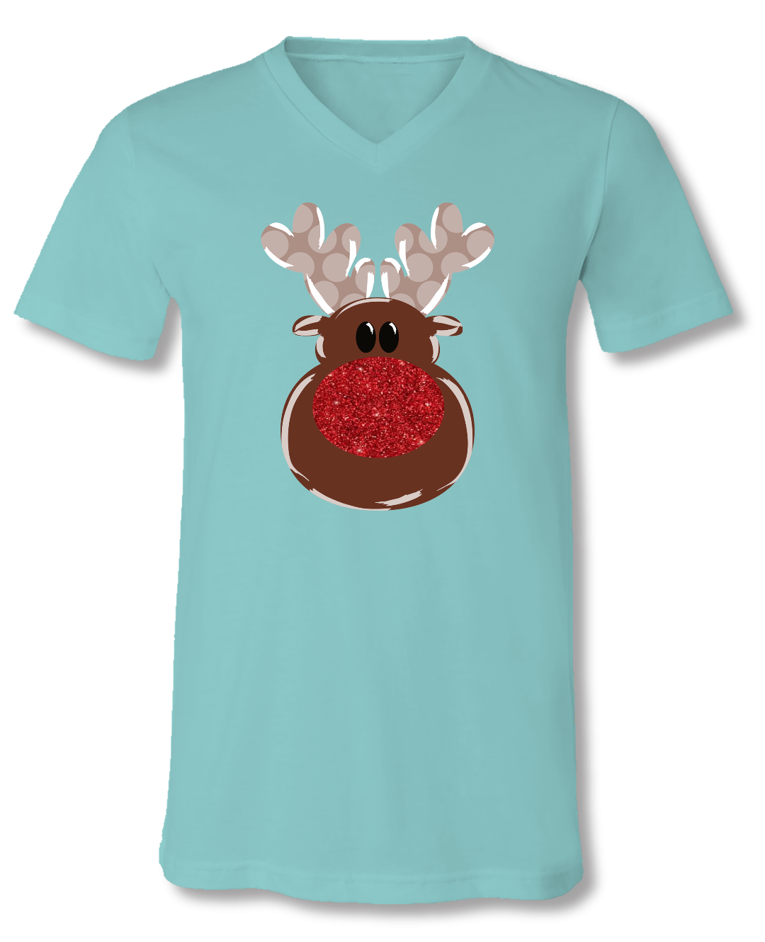 SALE Sassy Frass Holiday Glitter Nose Reindeer Christmas V-Neck Bright Girlie T Shirt