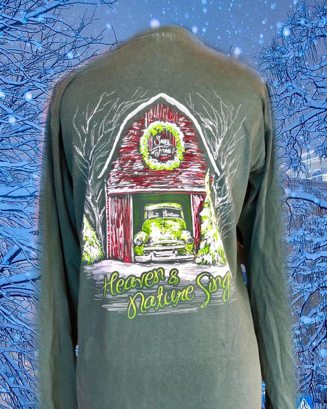 SALE Sassy Frass Heaven & Nature Sing Christmas Barn Comfort Colors Long Sleeve Bright Girlie T Shirt