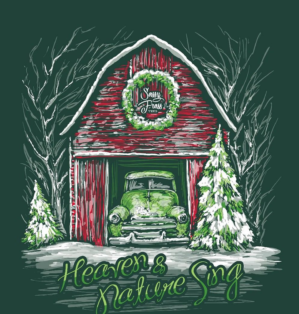 SALE Sassy Frass Heaven &amp; Nature Sing Christmas Barn Comfort Colors Long Sleeve Bright Girlie T Shirt
