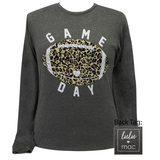 Girlie Girl Originals Lulu Mac Preppy Leopard Game Day Football T-Shirt