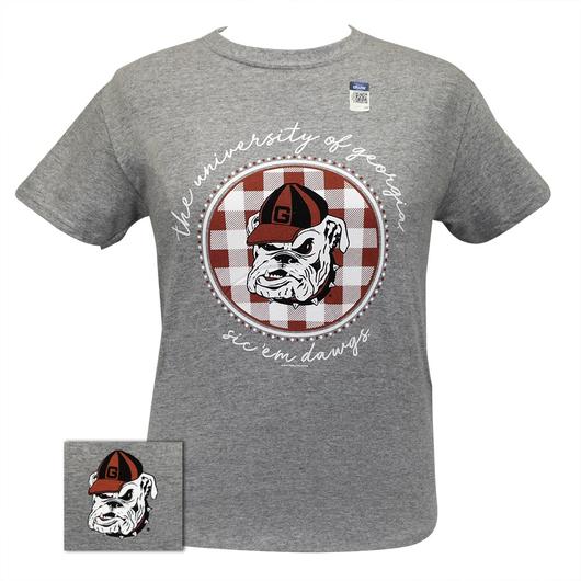 Georgia Bulldogs Buffalo Plaid Logo Sports Grey T-Shirt