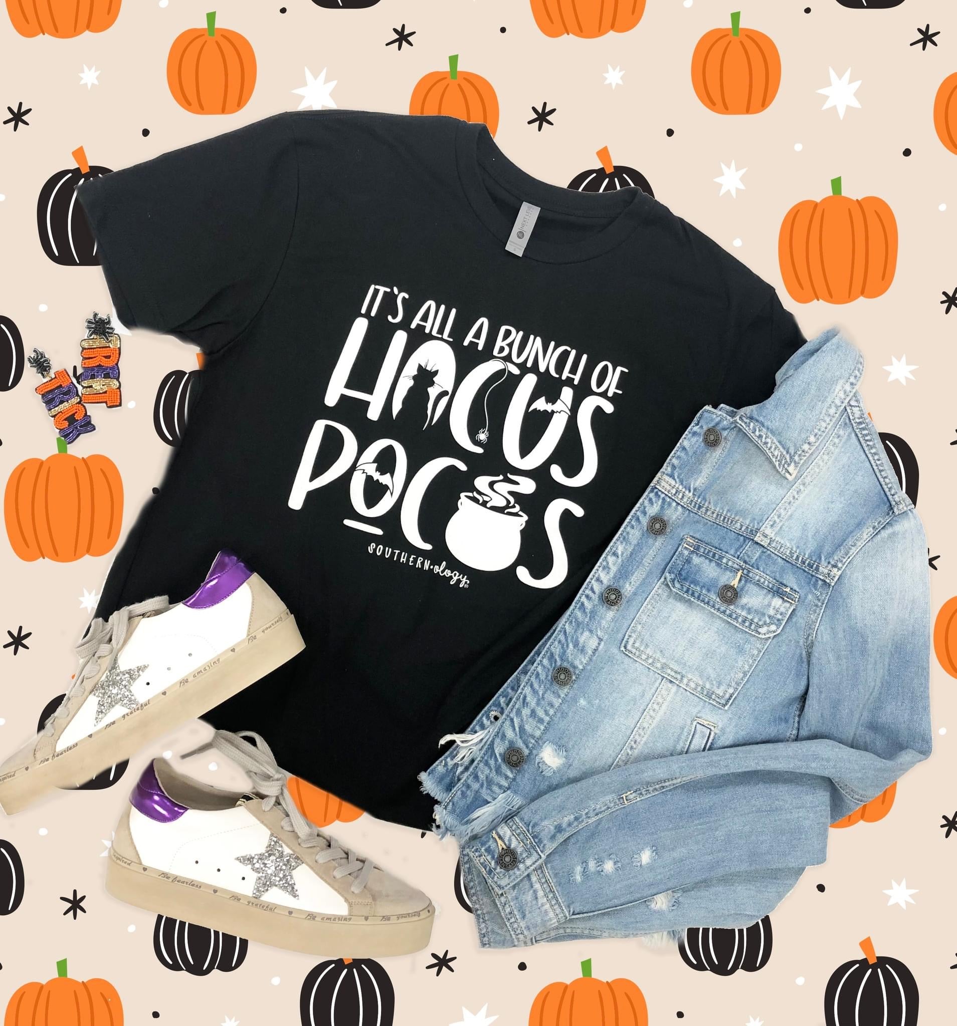 Southernology Black Hocus Pocus Halloween Statement Canvas T-Shirt