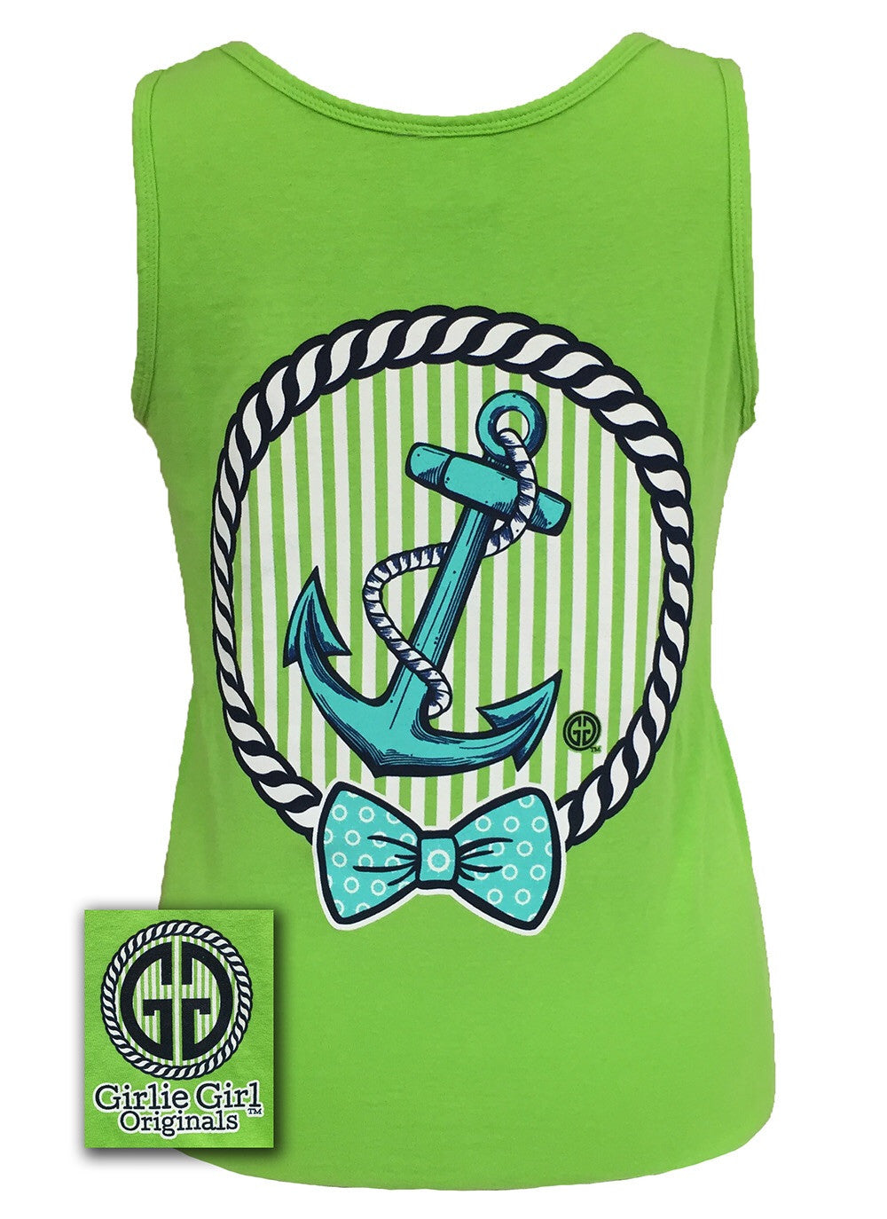 Girlie Girl Originals Collection Anchor Bow Logo Bright Comfort Colors Lime Tank Top Shirt - SimplyCuteTees