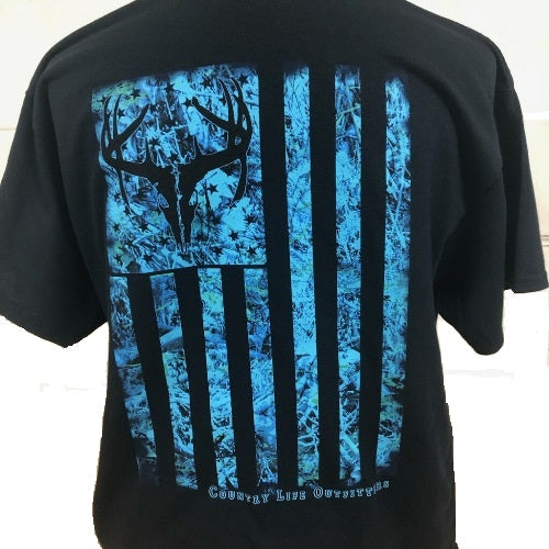 Country Life Outfitters Vintage USA Deer Blue Camo Flag Unisex T-Shirt