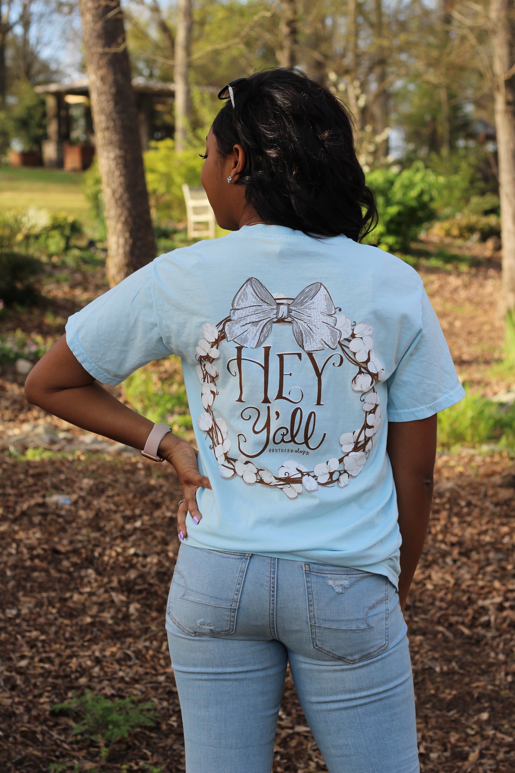 SALE Southernology Preppy Hey Y&#39;all Cotton Chambray Comfort Colors T-Shirt