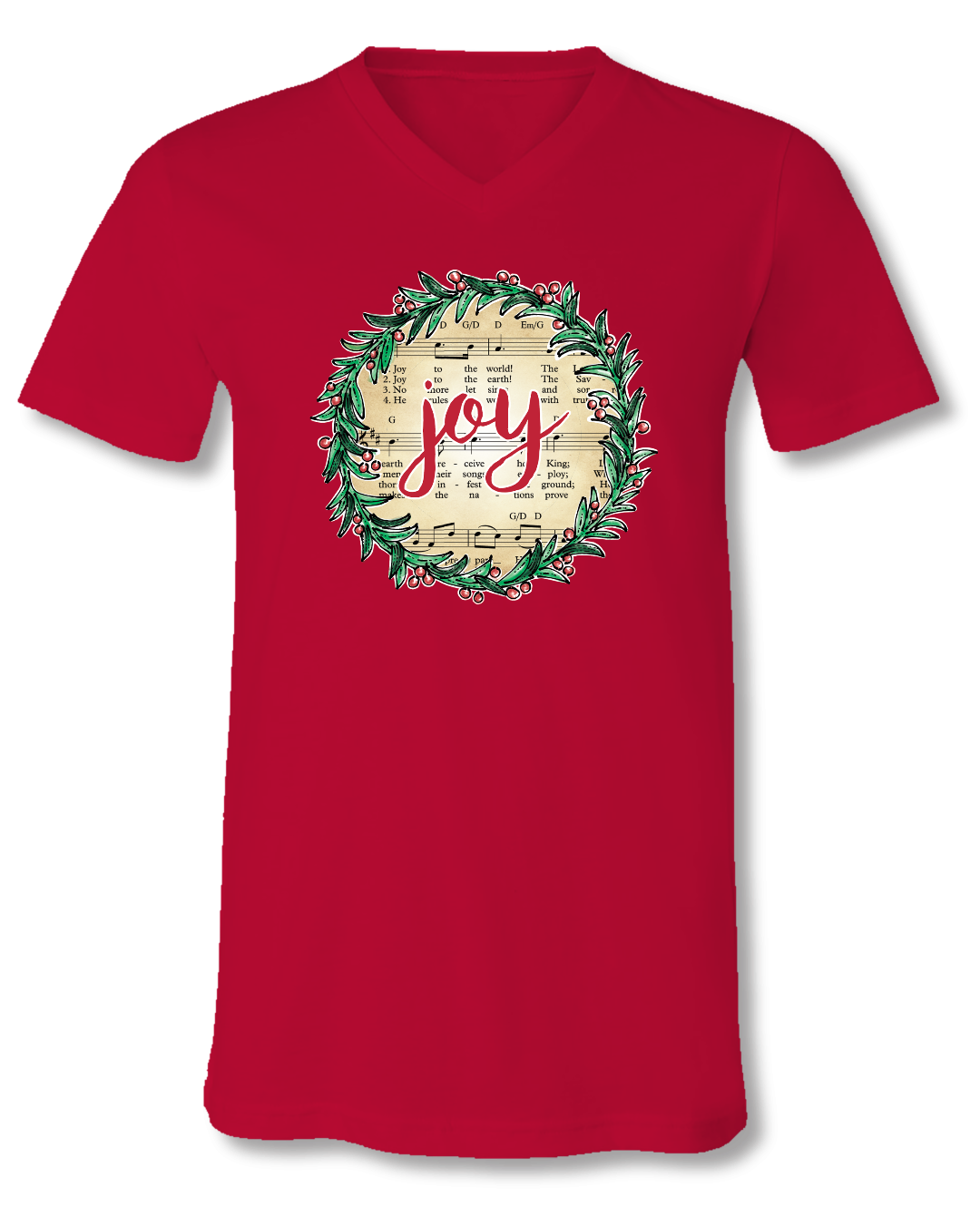 Sassy Frass Holiday Joy to the World Christmas V-Neck Bright Girlie T Shirt