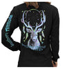 Southern Attitude Preppy Feather Deer Dream Black Long Sleeve T-Shirt