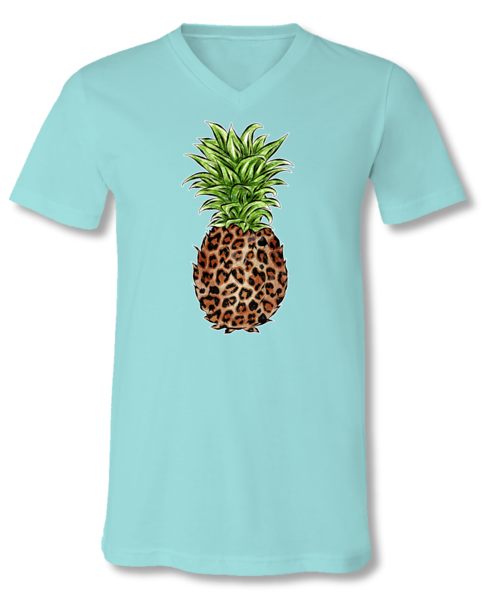 SALE Sassy Frass Preppy Leopard Pineapple V-Neck Canvas T-Shirt