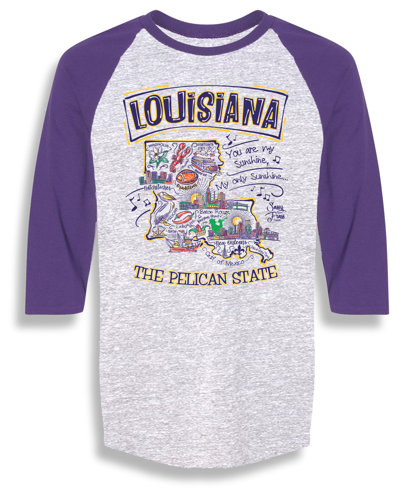 Sassy Frass Louisiana Pelican State LA Raglan Girlie Bright T Shirt