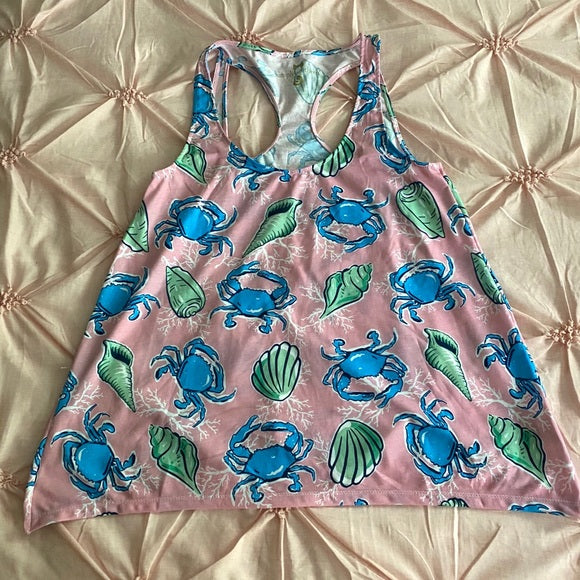 Simply Southern Preppy Crab Seashells Racerback Beach Tank Top