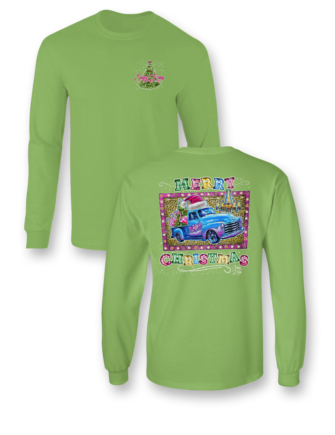 SALE Sassy Frass Merry Christmas Junkin Truck Long Sleeve Bright Girlie T Shirt