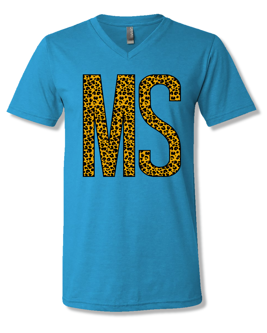 Sassy Frass Mississippi Leopard State V-Neck Canvas Bright Girlie T Shirt