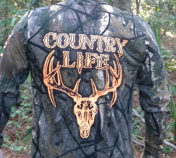 Country Life Outfitters Bone Realtree Camo Orange Deer Skull Hunt unisex Long Sleeve T-Shirt XXL / Realtree Camo