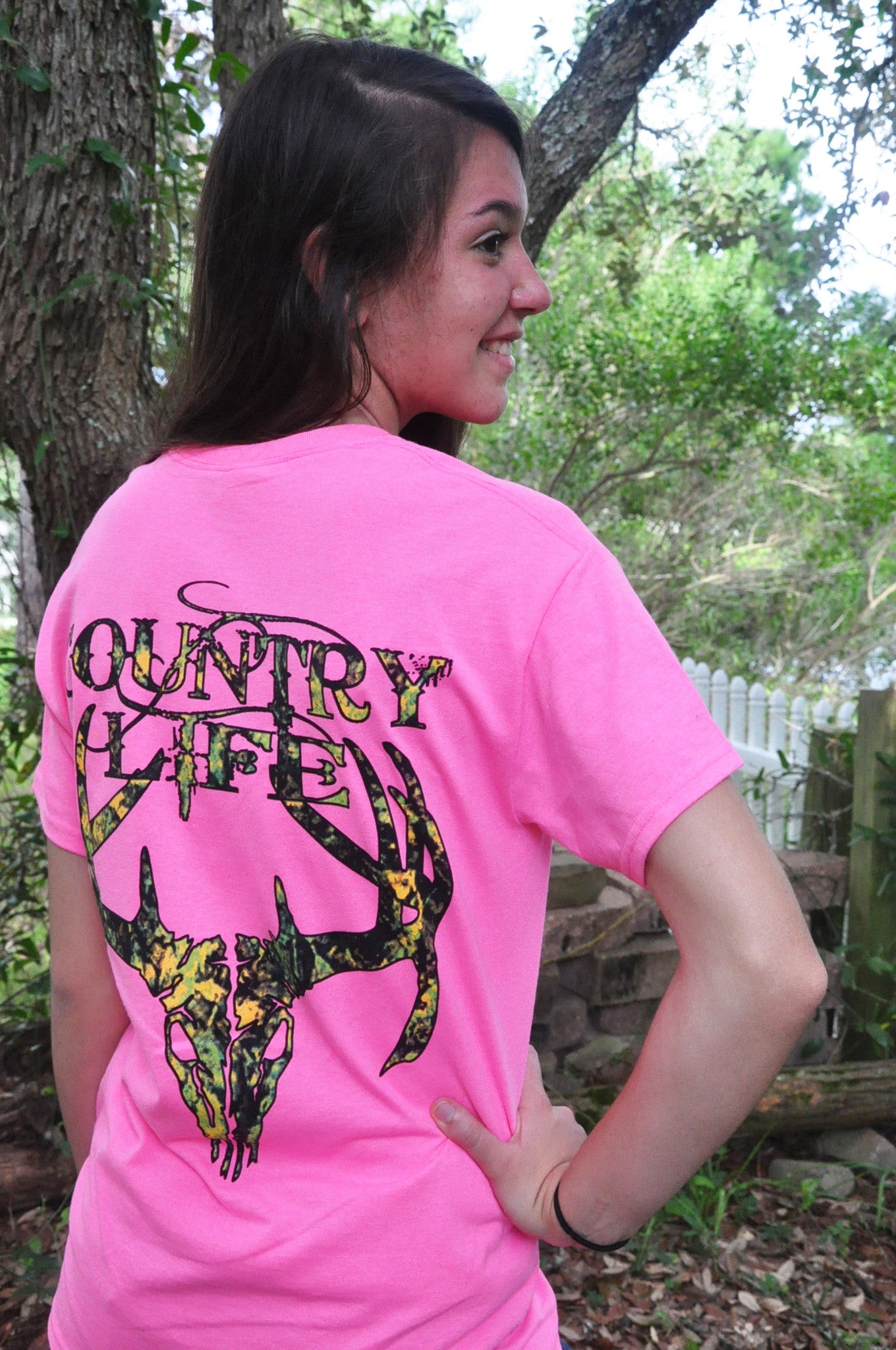 Country Life Outfitters Pink Camo Realtree Deer Skull Head Hunt Vintage Bright T Shirt - SimplyCuteTees