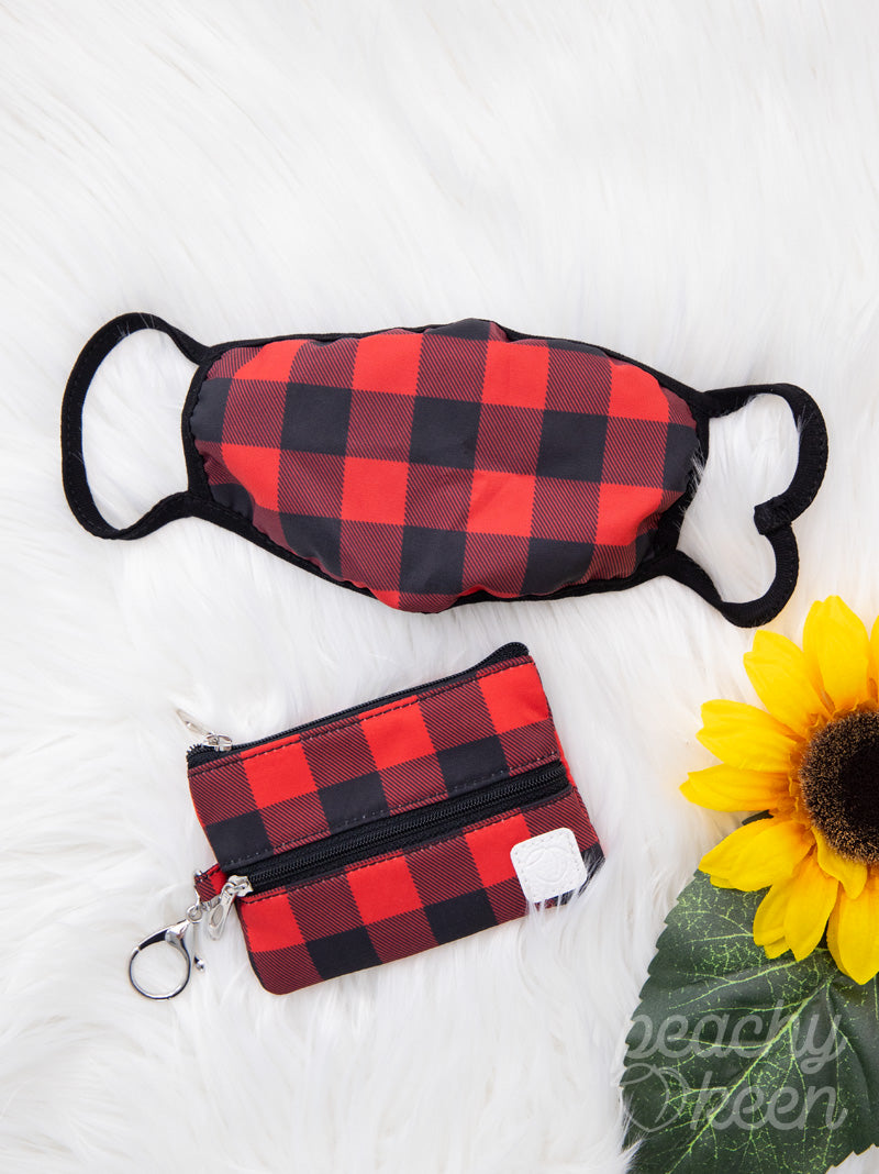 Southern Grace Rad in Buffalo Plaid Double Zipper Mini Versi Bag with Face Mask