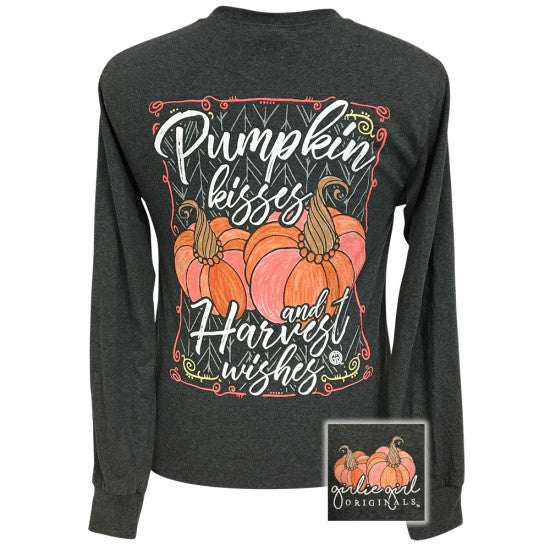 Girlie Girl Preppy Pumpkin Kisses Long Sleeve T-Shirt - SimplyCuteTees