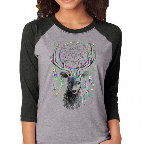 Country Life Preppy Feather Deer Dream Raglan Long Sleeve T-Shirt