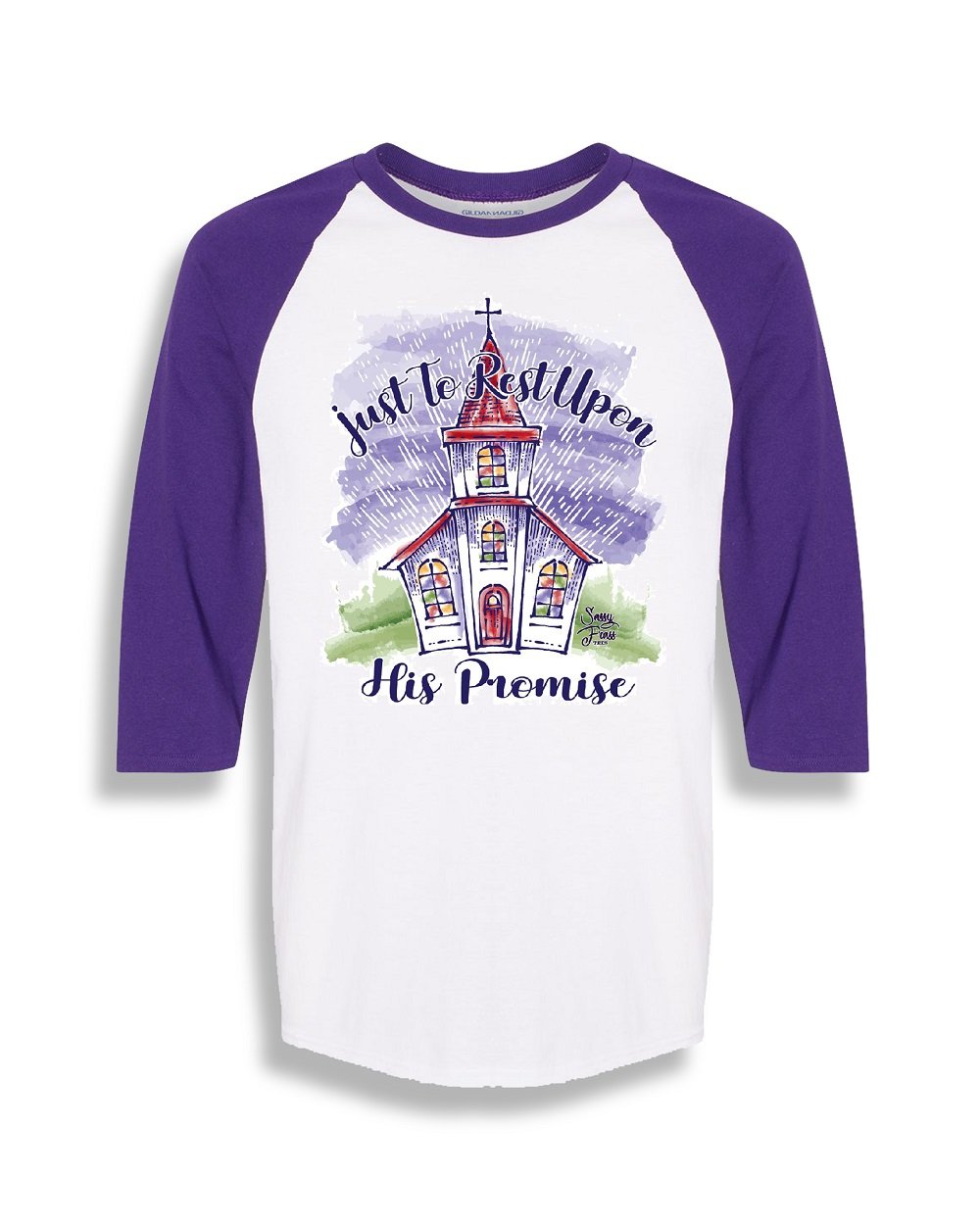 SALE Sassy Frass Just to Rest Upon His Promise Church Christian Raglan Girlie Bright T Shirt