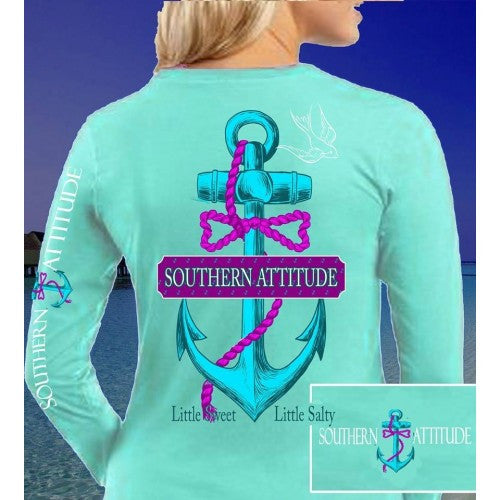 Country Life Outfitters Southern Attitude Anchor Bow Mint Vintage Long Sleeves T Shirt