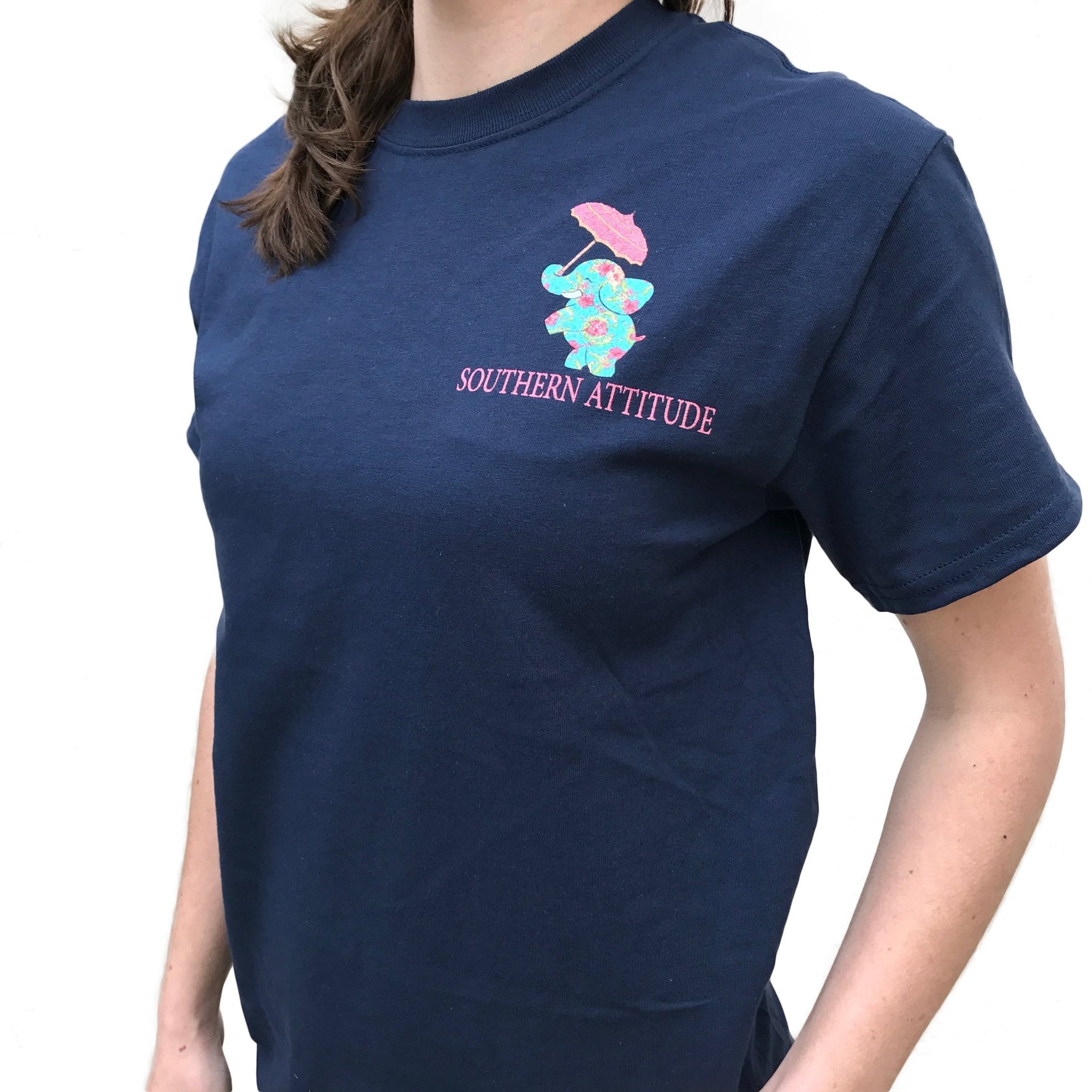 Southern Attitude Preppy Joy Elephant Navy T-Shirt