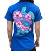 Southern Attitude Snappy Sea Turtle Flower Blue T-Shirt