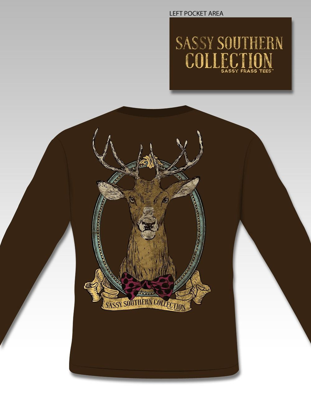 SALE Sassy Frass Collection Preppy Stag Deer Buck Bow Long Sleeve Girlie T Shirt